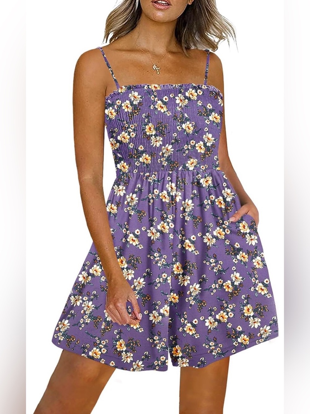 Smocked Bodice Short Boho Floral Romper M